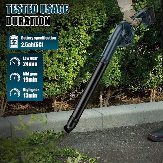 Draadloze Bladblazer - Tuinblower - Gazon Reinigen - Borstelloze Motor - 245 m/s - Blauw — afbeelding 3
