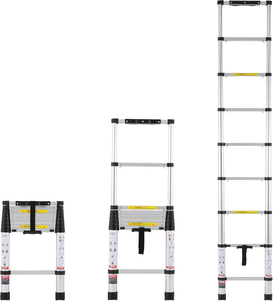 Telescopische ladder - Intrekbare ladder - Klus klaren - Eénknops bediening - 26 meter hoogte - Zilver