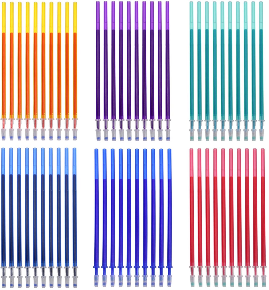 Dailygoods - CONNECTION Gekleurde uitwisbare pennen, navullingen, 60 stuks, vervangbare uitwisbare penvullingen, 0,5 mm, corrigeerbare rollerball-navulling voor studenten, kinderen, school, kantoorbenodigdheden (6