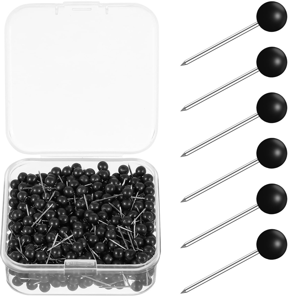 Dailygoods- Punaises 500 Stuks - Zwarte Punaises - Prikbordnaalden - Duimspijkers - Kunststof/Metaal - 1,5 x 0,4 cm - Kaartpin