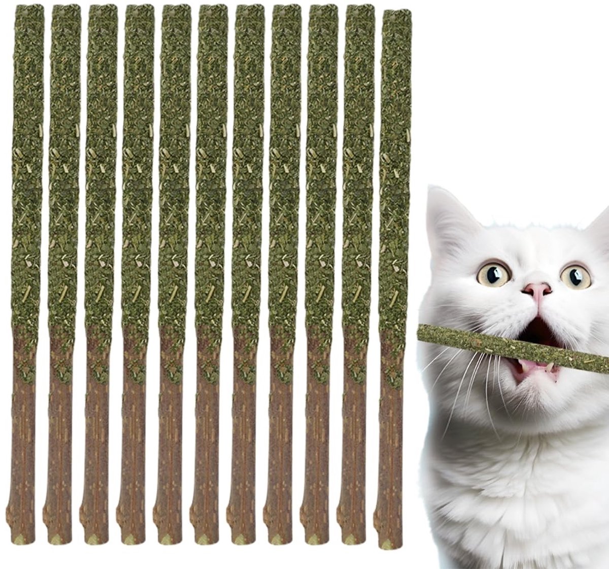 Dailygoods- Kattenkrabstokken 12 stuks - Natuurlijk en biologisch - Tandverzorging - Frisse adem - Gezonde spijsvertering - Veilig speelgoed - Kattenkruid