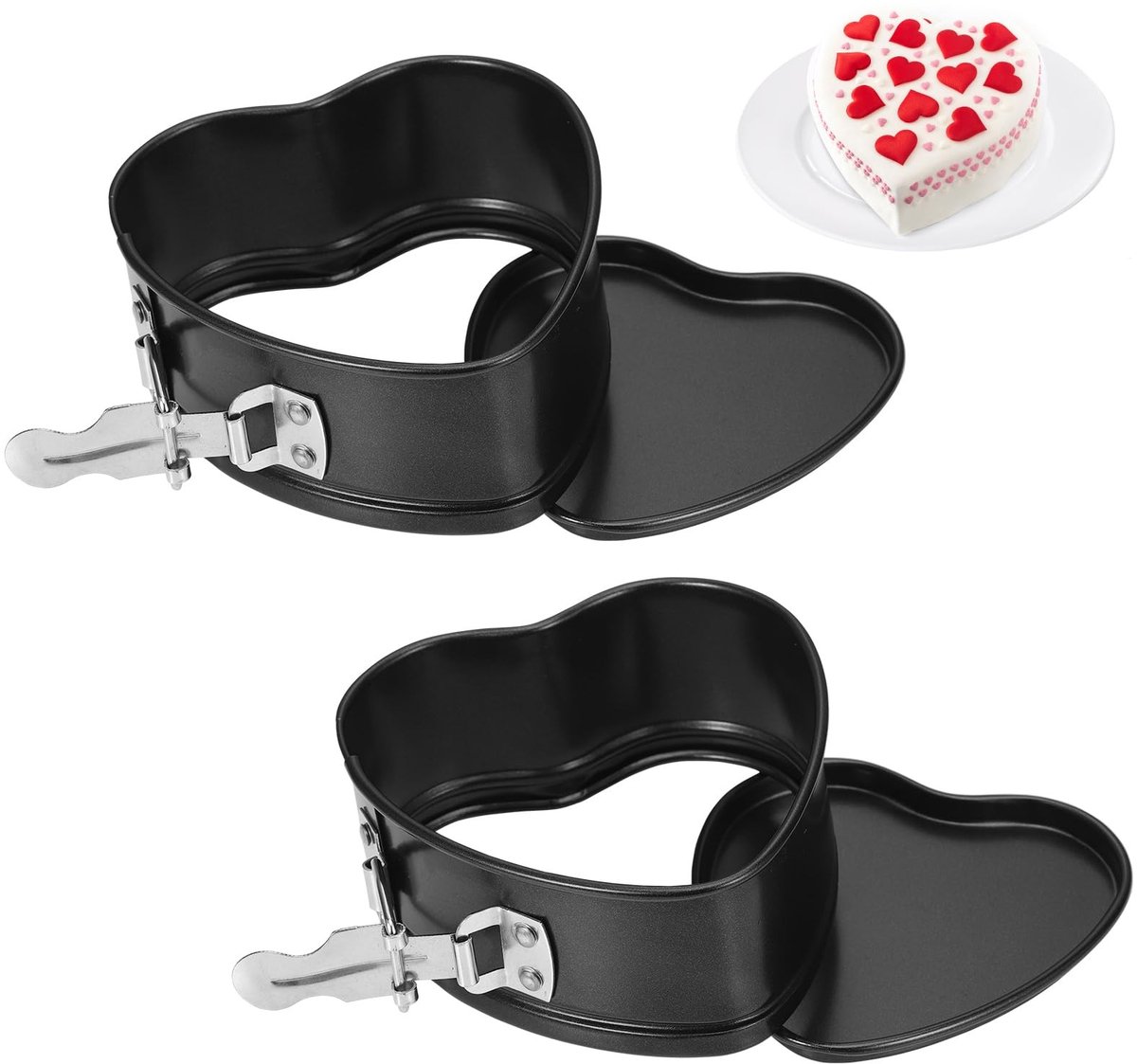 Hartvormige Cakevormen - 2 Stuks - Niet-stick Springvorm - Zwart - Bakblik voor Taarten - Ideaal voor Cheesecakes en Quiches
