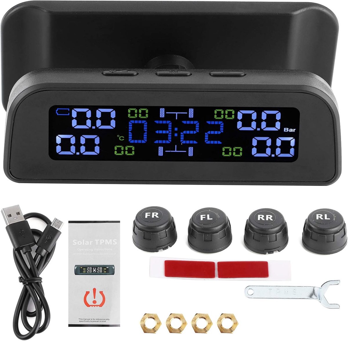 Banden Druk Systeem - TPMS Sensor - Veilig Rijden - Zonne-energie Opladen - LCD Display - Zwart