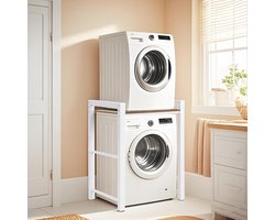Dailygoods- Wasmachinerek Verstelbaar - Opbergrek voor Badkamer - Draagvermogen 300 kg - Stapelset voor Droger - Metalen Structuur - Ruimtebesparend