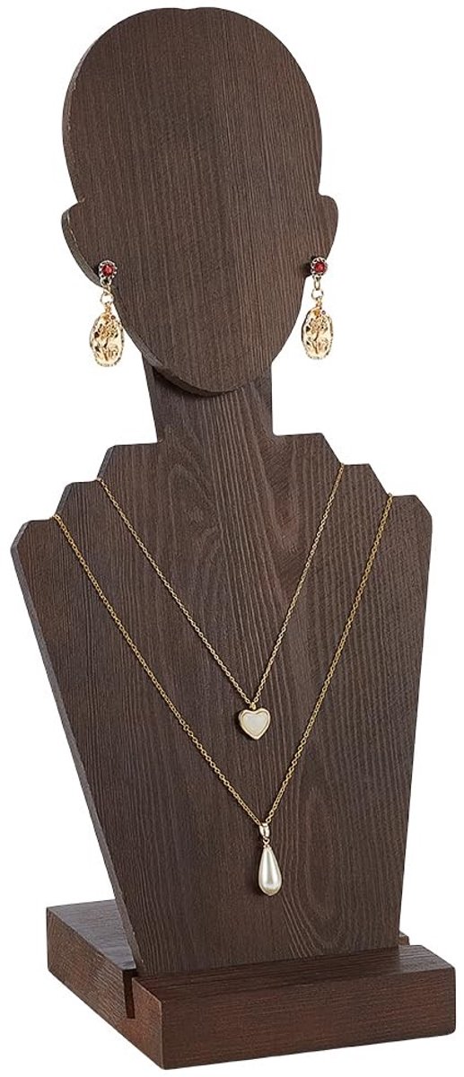 Dailygoods- Sieradenstand Mannequin Design - Houten Sieradenrek - Oorbellenhouder - Ketting Display - Grote Capaciteit - 3 Niveaus - Sieradenhouder