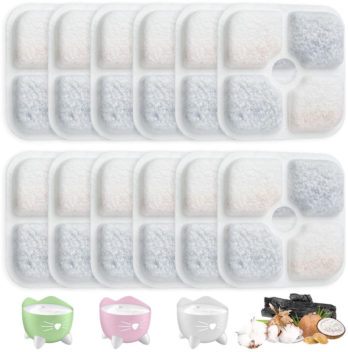 Dailygoods- Kattenfonteinfilter 12 Stuks - Vervangingsfilter - Pompfilter - Drinkfonteinfilter - Kattenwaterfonteinfilter - Geschikt voor Catit Pixi - Waterfilter
