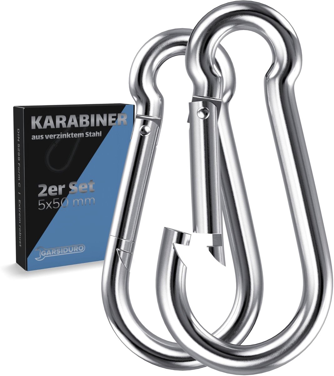 Dailygoods- Karabijnhaak 2 Stuks - Verzinkt Staal - Veiligheidshaak - Voor Sleutels/Camping - Ergonomisch - 5x50 mm - Haak