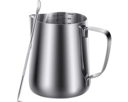 Melkopschuimkan - Koffiebeker - Latte Art Maken - Met Decoratie Pen - 350 ml - Zilver