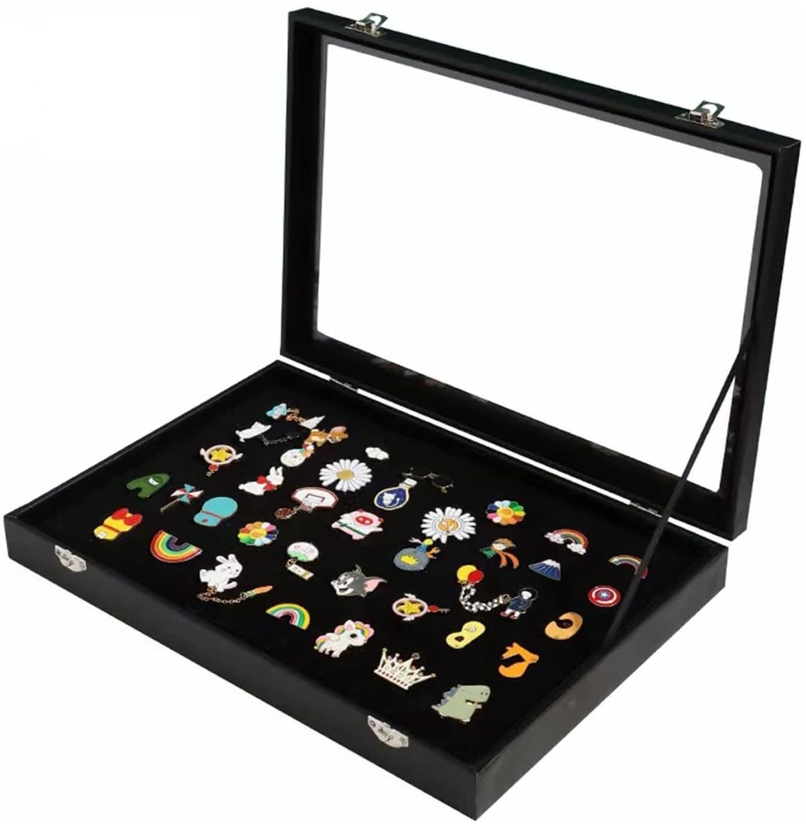 Dailygoods - Reversspeld vitrine, 28 x 20 cm broche sieraden opbergdoos, verzegeld en stofdicht, opslag voor medailles, ordebadges, sieraden, oorbellen en halskettingen