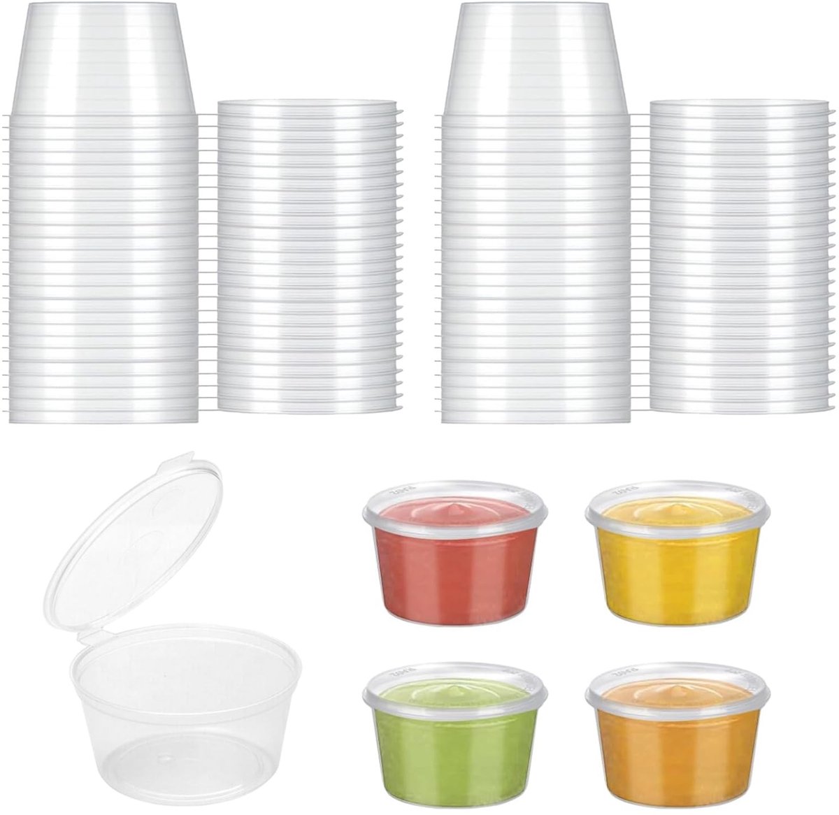 Dailygoods- Opbergdozen met Deksel - 50 Stuks Herbruikbare Plastic Containers - Magnetronbestendig - Voor Sauzen/Dips/Specerijen - Kleine Opbergbekers - 50 ml Inhoud - Sausbeker