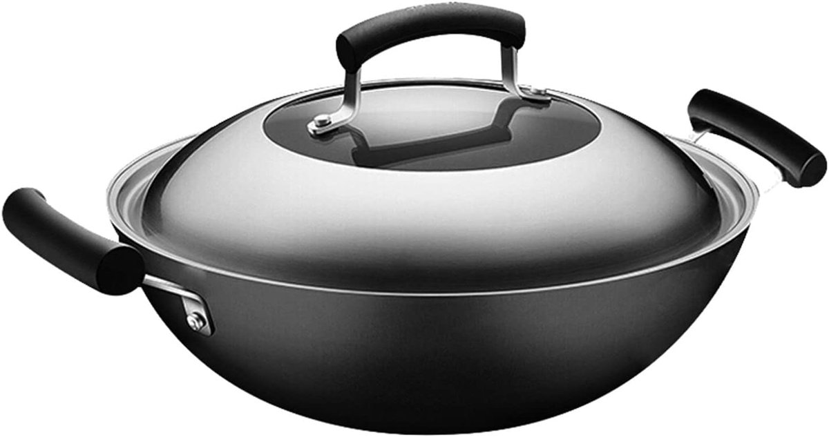 Gietijzeren Wok Koekenpan Thuis Koken Dubbele Handgreep 36cm Diameter Zwart