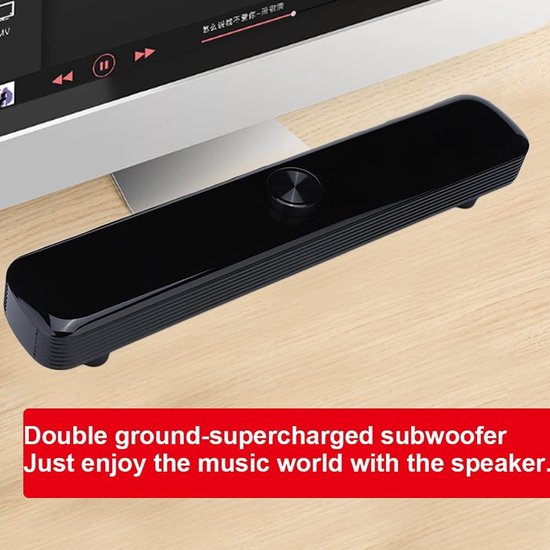 Mini SoundBar - Computer Luidspreker - Muziek Luisteren - Dubbele Subwoofer - 31 cm Lang - Zwart — afbeelding 4