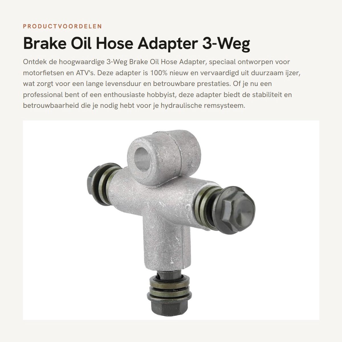 Dailygoods - Brake Oil Hose Adapter - 3-Weg - 10mm - IJzeren Koppeling - Motorfiets - ATV - Geschikt voor onderhoud - Duurzaam