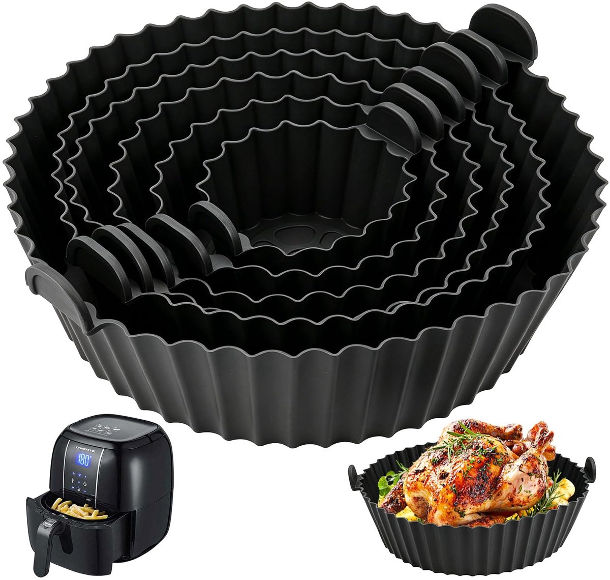 Dailygoods - 6 Stuks Siliconen Vorm voor Airfryer - Herbruikbare Inzetstukken voor Heteluchtfriteuse