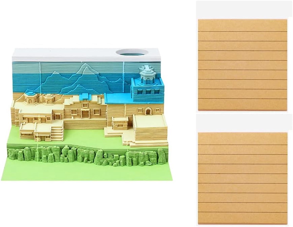 3D Notitieblok - Papieren Sculptuur - Berichten Noteren - Met Penhouder - 8 x 8 x 4 CM - Groen