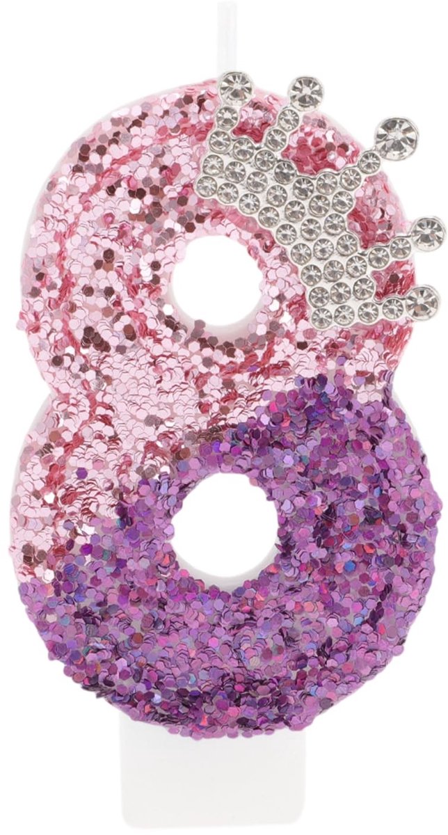 ZEYNOMAX- Verjaardagskaarsen nummer 8 - Kroonverjaardagskaarsen - Taartdecoratie - Roze/paarse Kaarsen - 3D-design - Glanzend uiterlijk - Taartkaarsen