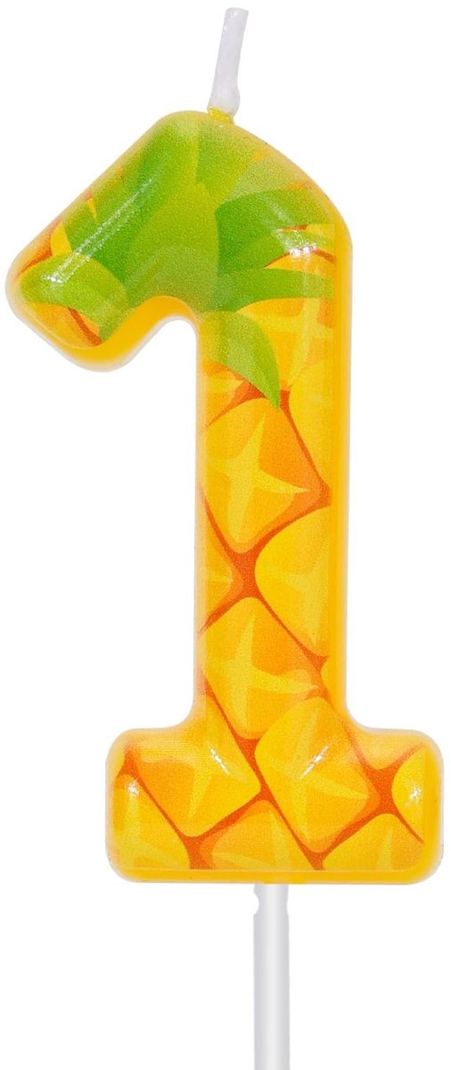 Dailygoods- Nummerkaars Geel - Ananas Thema - Taartdecoratie - Verjaardagsfeest - Jubileum - Materiaal: Was/Plastic - Lengte: 5,9cm - Taartkaars