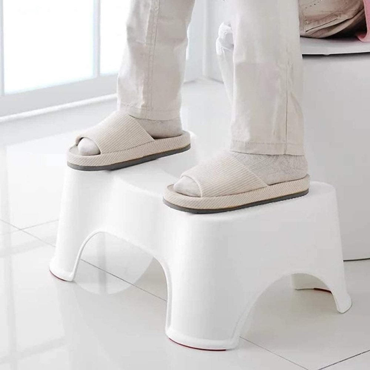 Toilet Kruk - Badkamer Hulpmiddel - Optimale Stoelgang - Verstevigd Rooster - 50x30.5x20.5cm - Wit