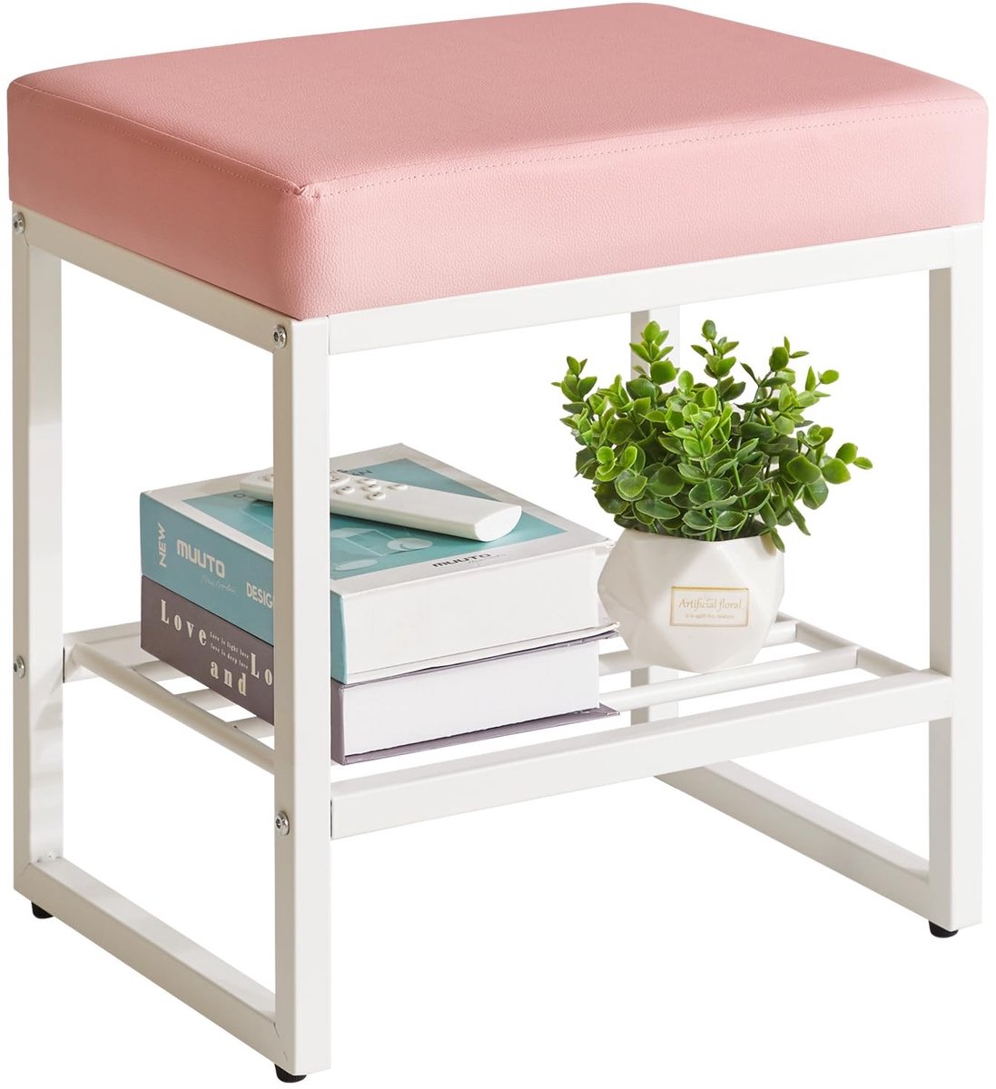 Dailygoods- Kaptafelstoel - Verstelbare Voetensteun - PU Zitting - Antislipvoetjes - Robuuste IJzeren Buis - Elegant Minimalistisch Design - Make-upkruk