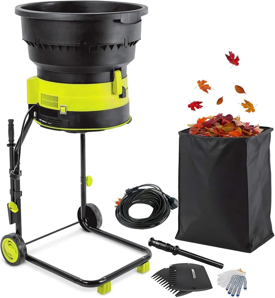 Elektrische Bladmulcher - Tuinversnipperaar Mulcher - Tuin Opruimen - Bladloze Technologie - 2500 W 8000 Tpm - Groen Zwart