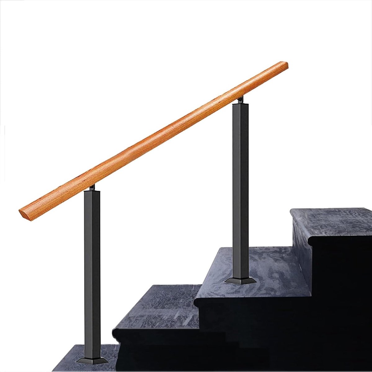 Buiten Trapleuning - Steunpaal Hek - Veilige Toegang - Verstelbare Hoek - 85cm Hoog - Zwart