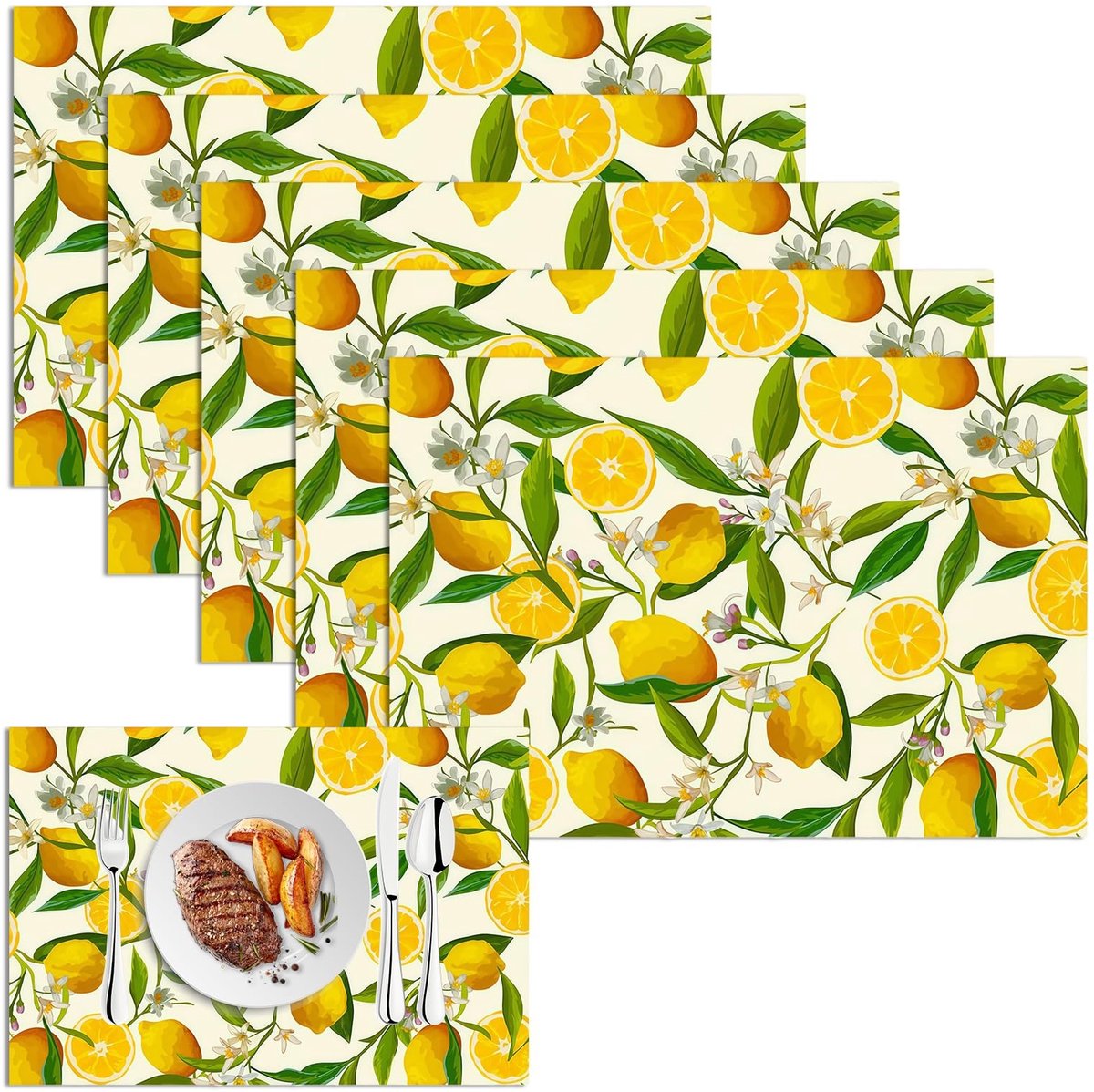 Dailygoods- Placemats 30 x 45 cm - Citroenpatroon - Wasbare Placemats - Duurzaam Linnen - Slijtvast - Elegant Design - Tafelmat