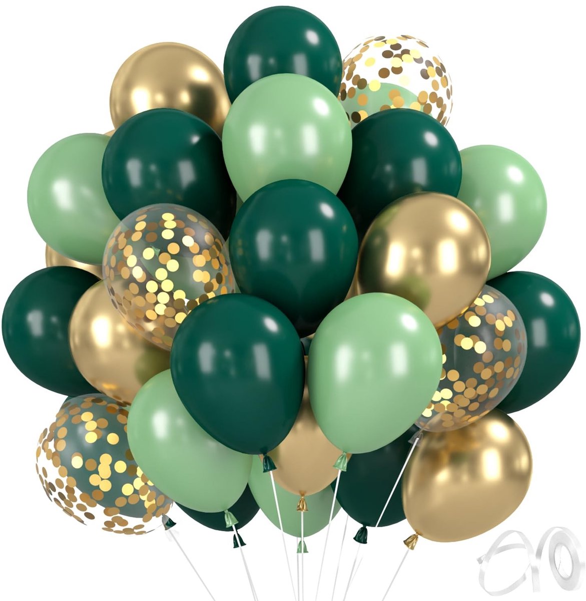 Dailygoods- Heliumballonnen 30 stuks - Donkergroen/Saliegroen/Metallic Goud - Retro Feestballonnen - Jubileum/Verjaardag - Perfect voor Safari/Jungle-Feest