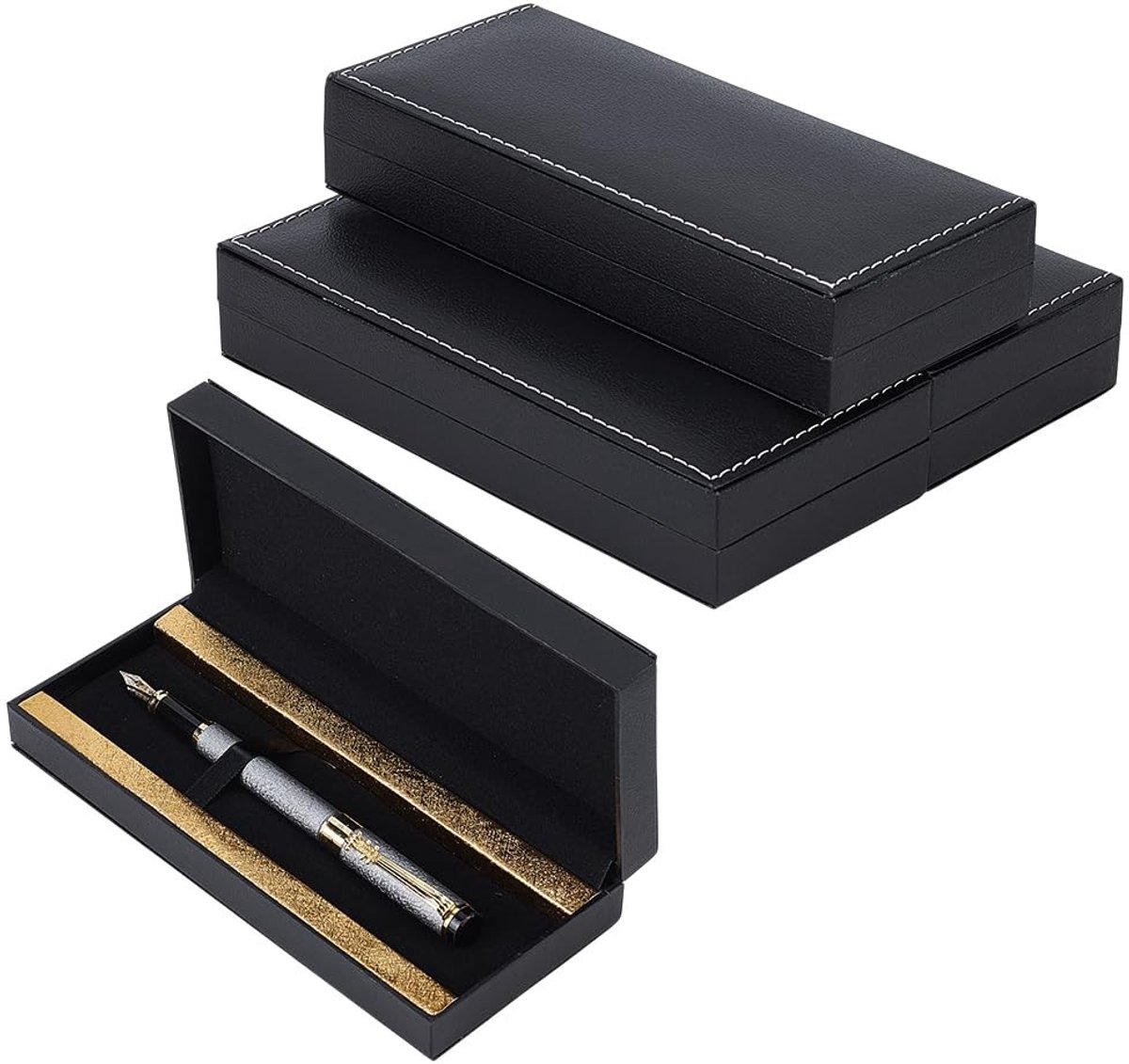Dailygoods- Pennenvitrine Gouden Rechthoekig - 4-pack Dozen - Papieren Organizer - Lichtgewicht Balpenhouder - Duurzaam - Elegante Cadeauverpakking - Pennenhouder