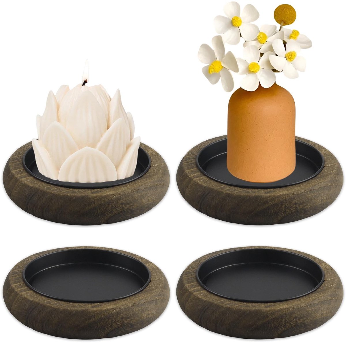 Dailygoods - YUE QIN 4 stuks kaarsenborden, kaarsenhouders, hout, 8 cm, ronde kaarsenonderzetters, kaarsenhouder, stompkaarsen, kaarsenhouder, kaarsenhouder, houten onderzetter voor bruiloft, huis, feestdecoratie