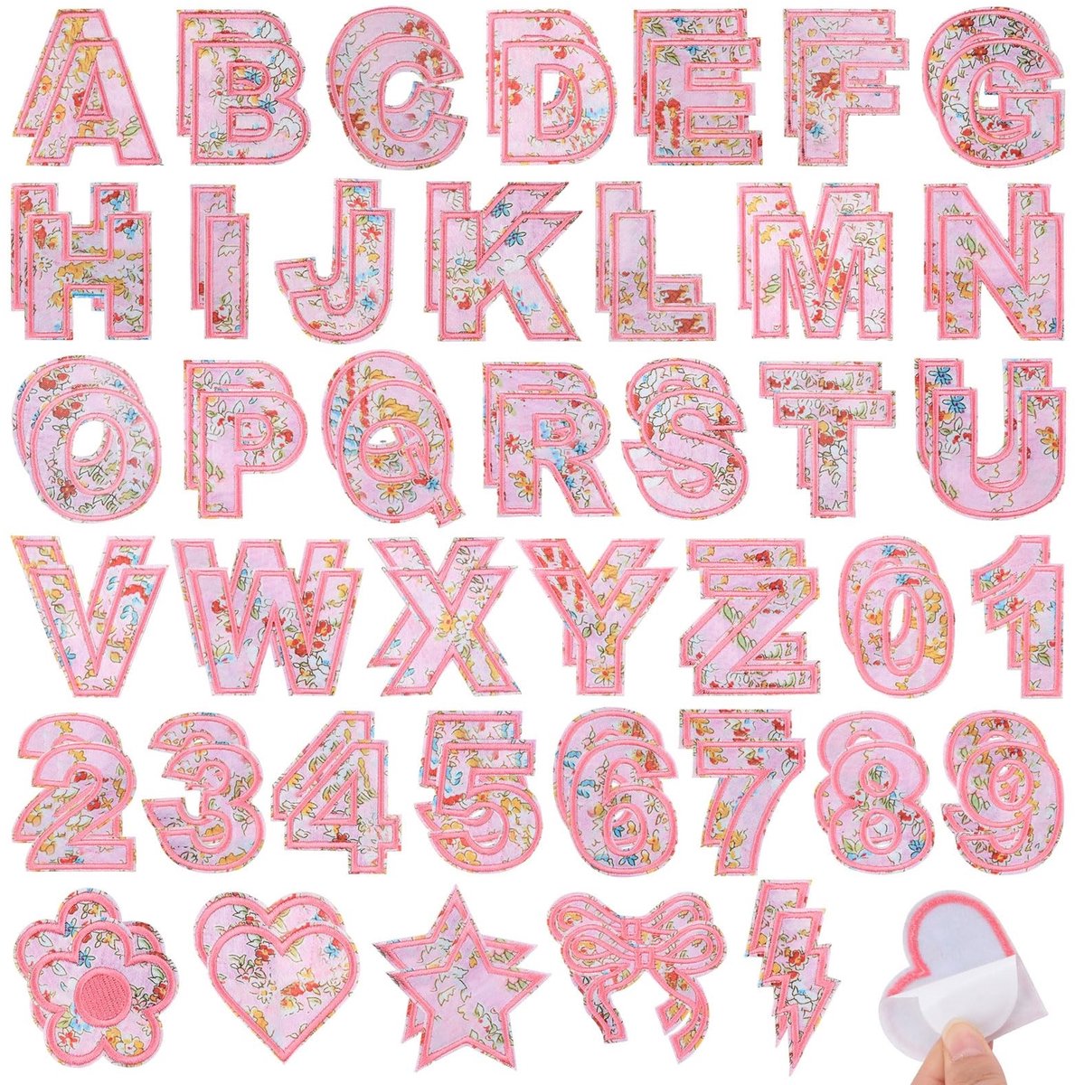 Dailygoods- Letterpatches 82-delige set - Zelfklevende patches - Geborduurde patches - Plakpatches voor kleding - Doe-het-zelf ambachten - Bloemmotieven