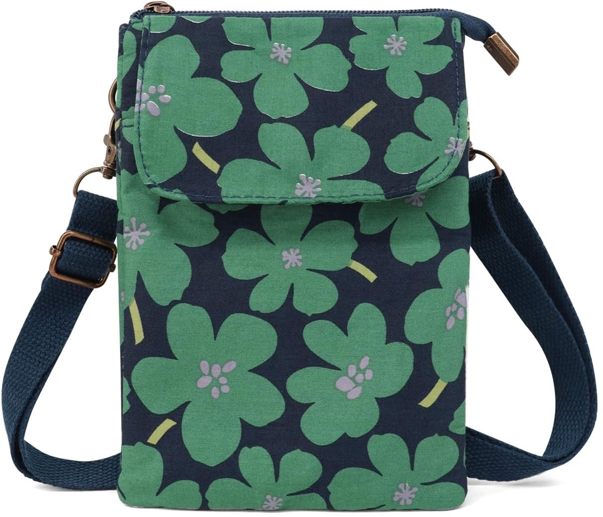 Dailygoods - Katoenen schoudertas voor dames, klein, met bloemenprint, met 5 zakken, kleine schoudertas voor reizen, winkelen, pendelen en wandelen