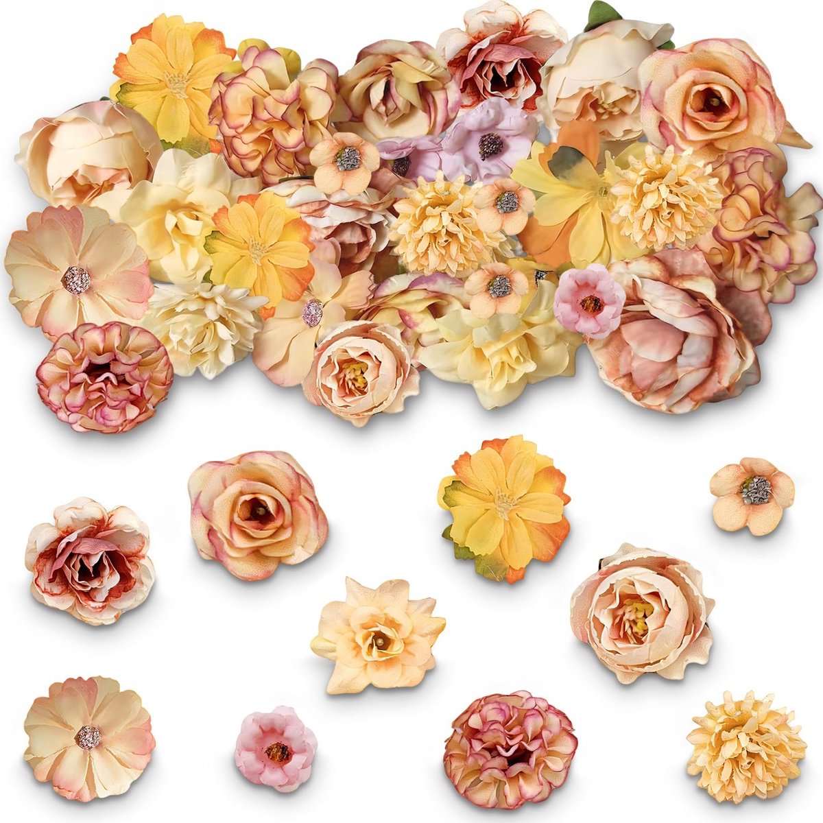Dailygoods - 20 stuks Kunstbloemen voor het knutselen, kleine zijden kunstbloemen, mini nepbloemen voor decoratie, kunstbloemen voor bruiloft, thuis-DIY, knutselen, scrapbooking, feest, handwerk (oranje)