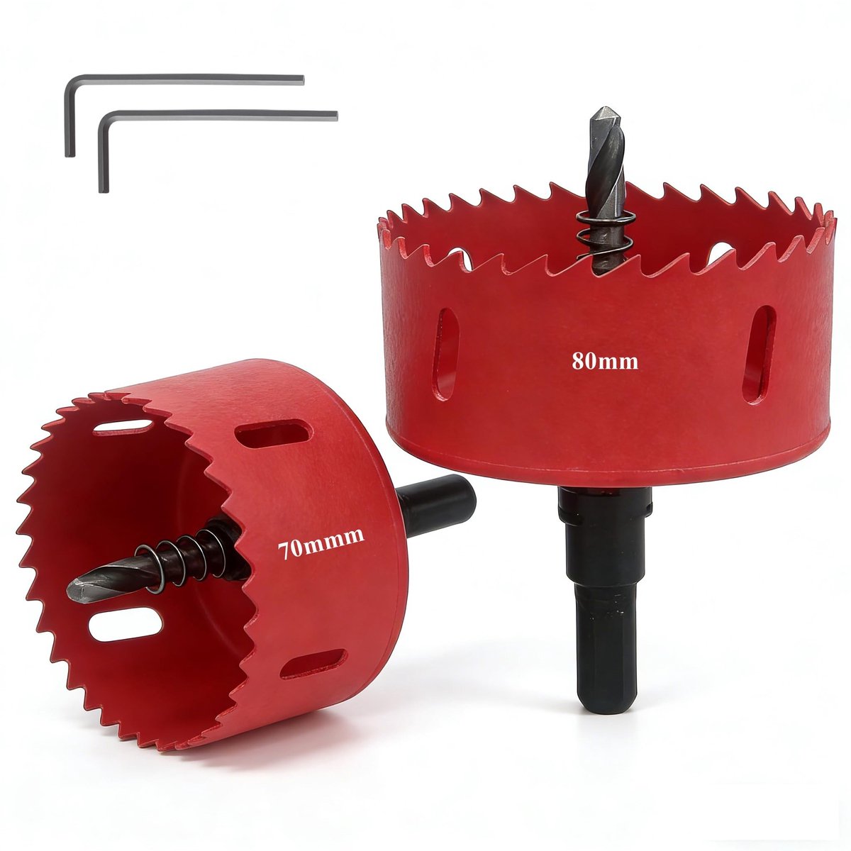 Dailygoods - Gatenzaagset, 2 stuks, meerdere maten, gatcirkelzaag 70 mm en 80 mm, universele metalen gatzagen, gatenboor met zeskantige schacht, gatboorset, boorkroon voor hout, holle wanddoos