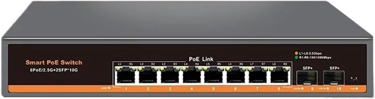 Netwerkschakelaar 10-haven - Ethernet switch - Netwerk uitbreiden - PoE+ en 10G uplinks - 120W PoE budget - Zwart