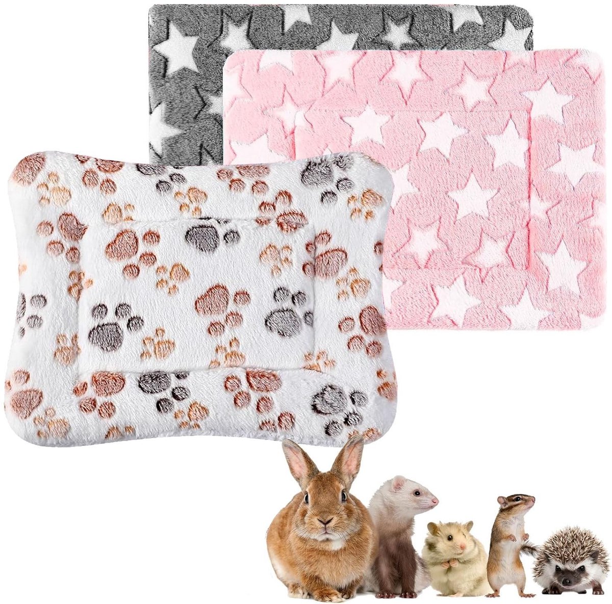 Dailygoods- Konijnentapijt Set van 3 - Hamstertapijt - Zacht Fleece - Warm Dierenbed - Geschikt voor Konijnen/Hamsters - 32 x 25 cm