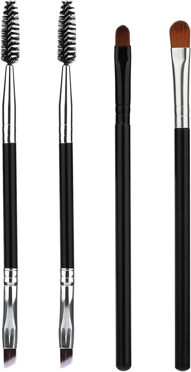 Set van 4 Professionele Oogbrauwkwasten met Dubbelzijdige Oogbrauwkwast, Lipkwast en Schuine Kwast voor Vrouwen - Ideaal voor Make-up en Cosmetica