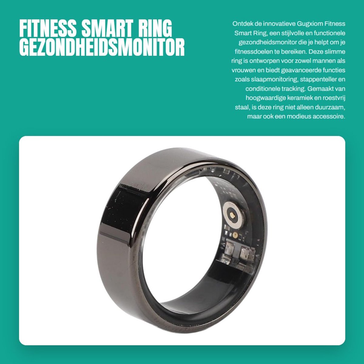 Dailygoods - Fitness Smart Ring - Gezondheidsmonitor - Roestvrij Staal en Keramiek - Slaaptracker - Stappenteller - Geschikt voor Dames en Heren - Mod...