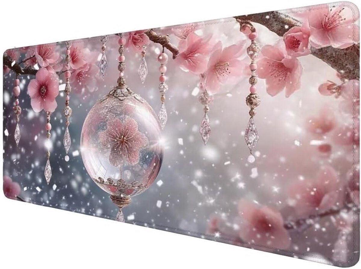 Grote Muismat - Bureauonderlegger - Werk en Gaming - Waterdicht en Antislip - 160x80 cm - Roze Bloem