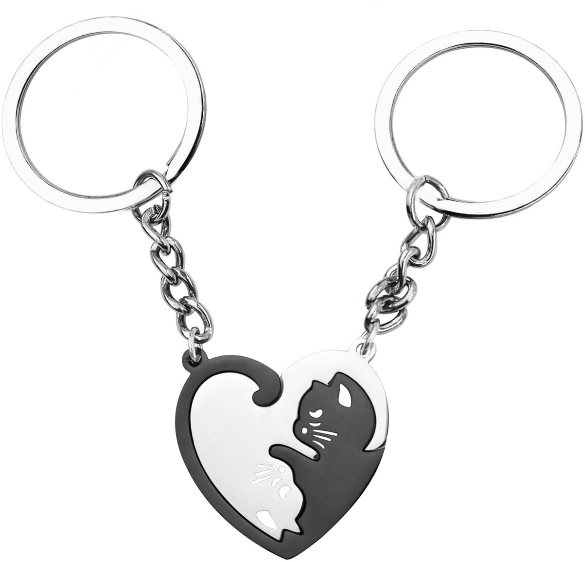 Dailygoods - Kat Bijpassende Sleutelhanger Set - Roestvrijstalen Puzzel Sleutelhangers voor Koppels