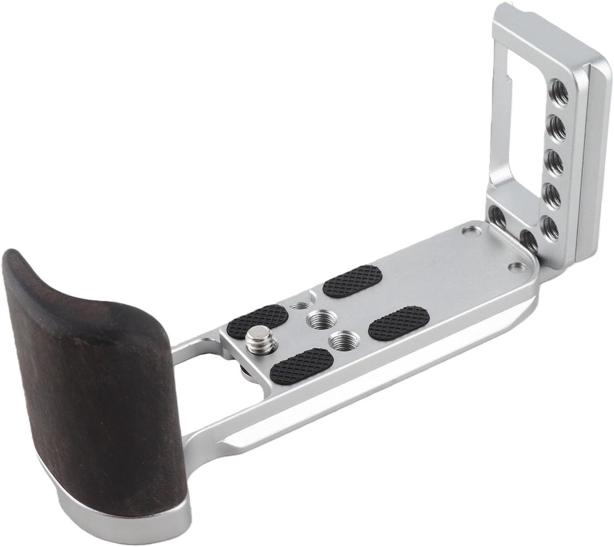 Camera L-Grip - Handgreep Statief - Stabiel Filmen - Houten Handvat - 15 x 7 x 5 cm - Zilver