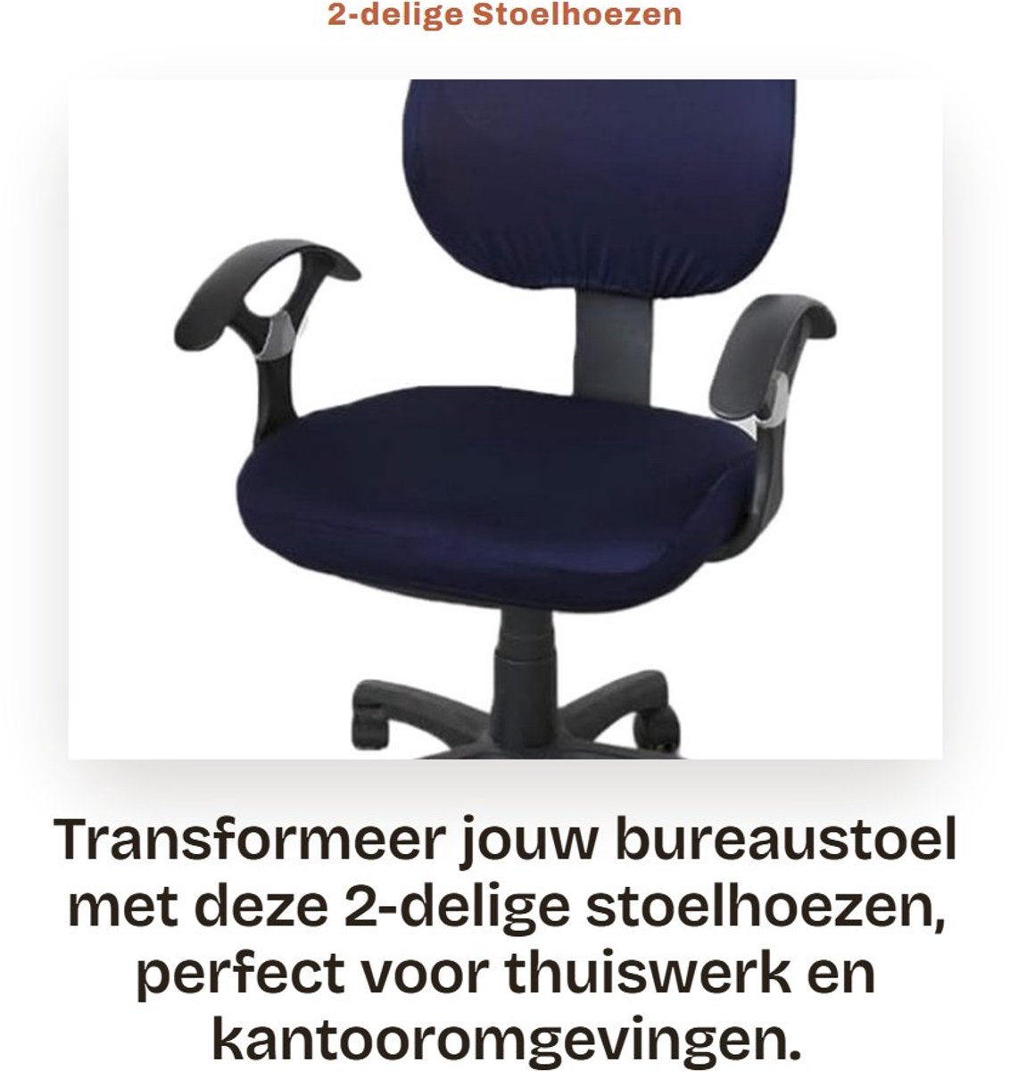 Stoelhoezen Set van 2 - Rekbare/Wasbare Hoezen - Universele Bureaustoelen - Draaibare Rugleuningen - Kussenbeschermers - Marineblauw - Bureaustoelhoes