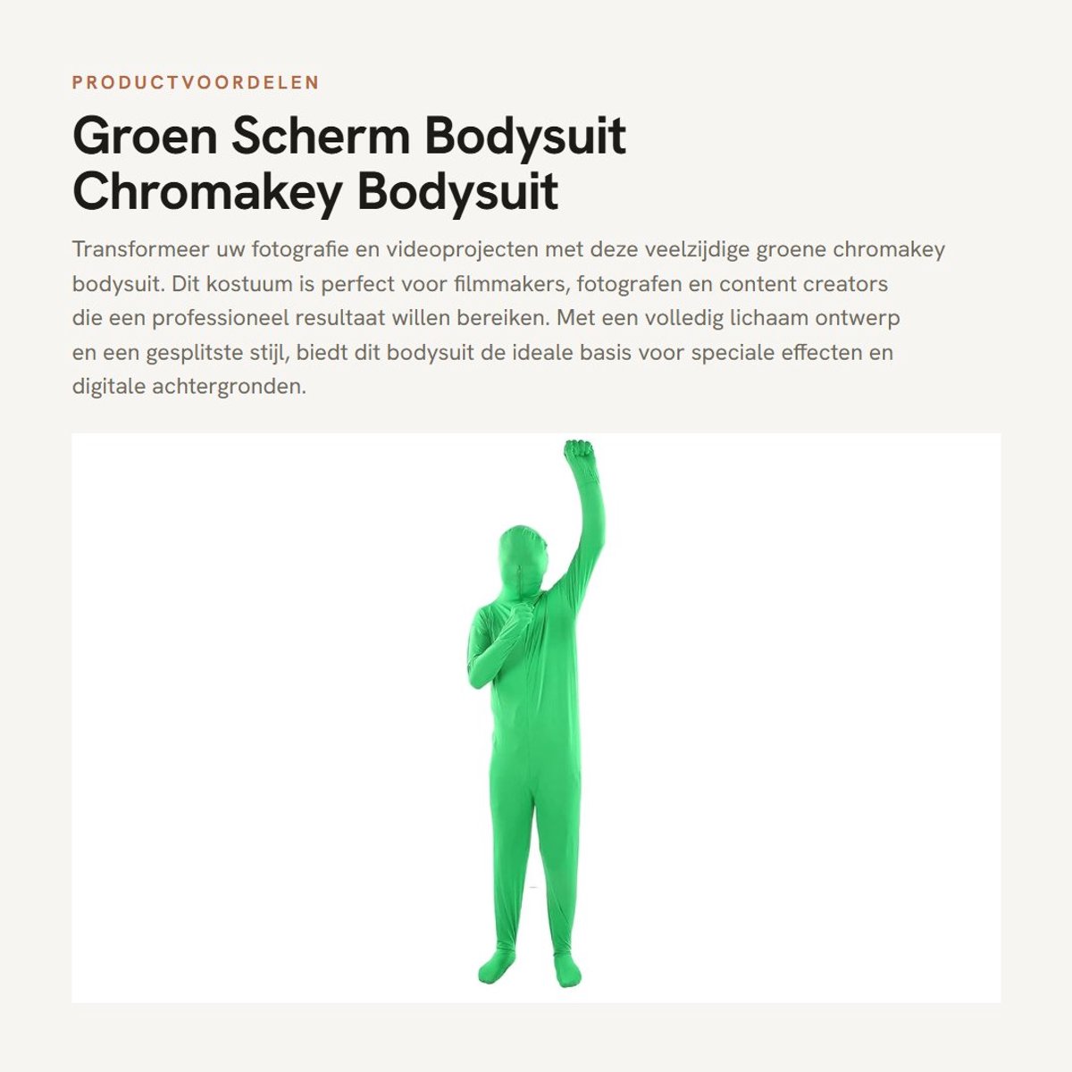 Dailygoods- Bodysuit Groen - Chromakey - Volledig Lichaam - Unisex - Stretch Kostuum - Lichtgewicht en Ademend - Groene Chromakey Kostuum