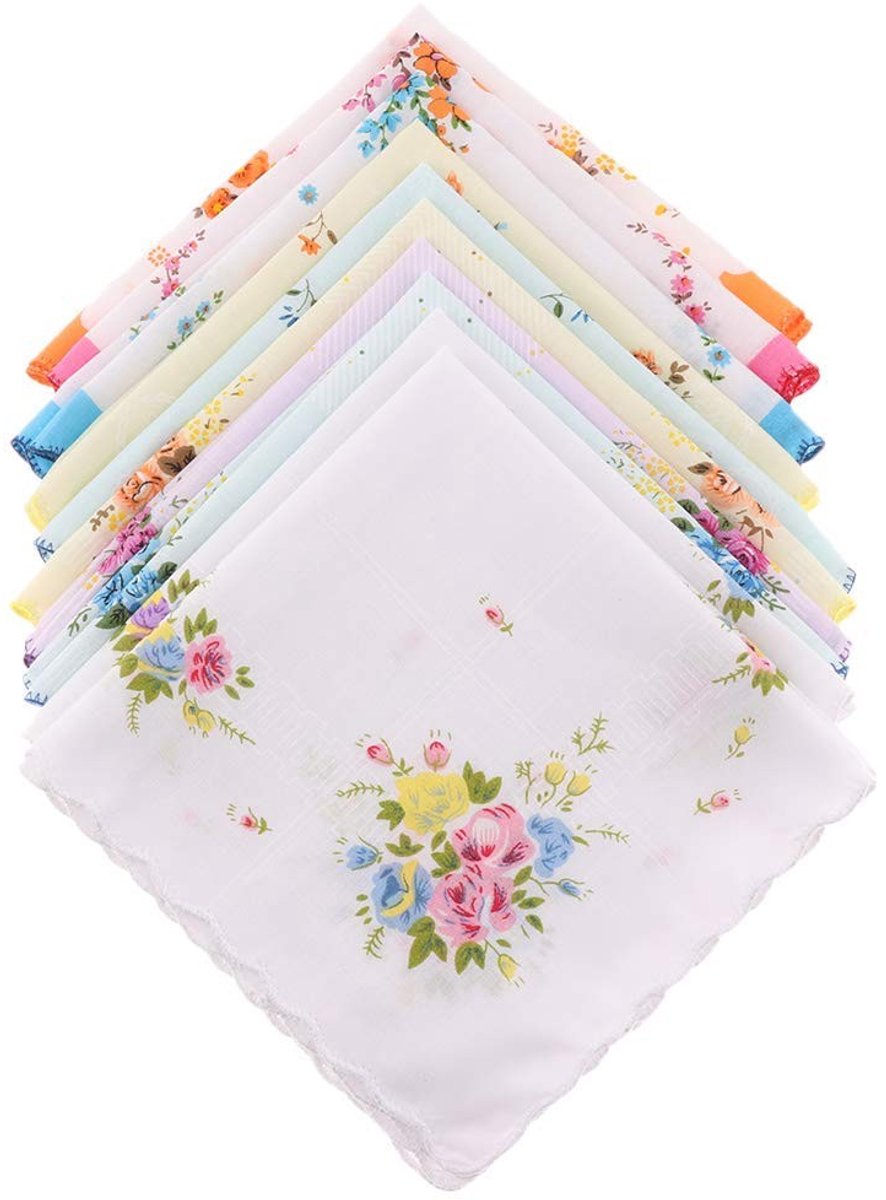 Dailygoods- Zakdoeken Set van 10 - Ademend - Sneldrogend - Katoenen - Elegante Patronen - Huidvriendelijk - Vierkante Vorm - Sjaal