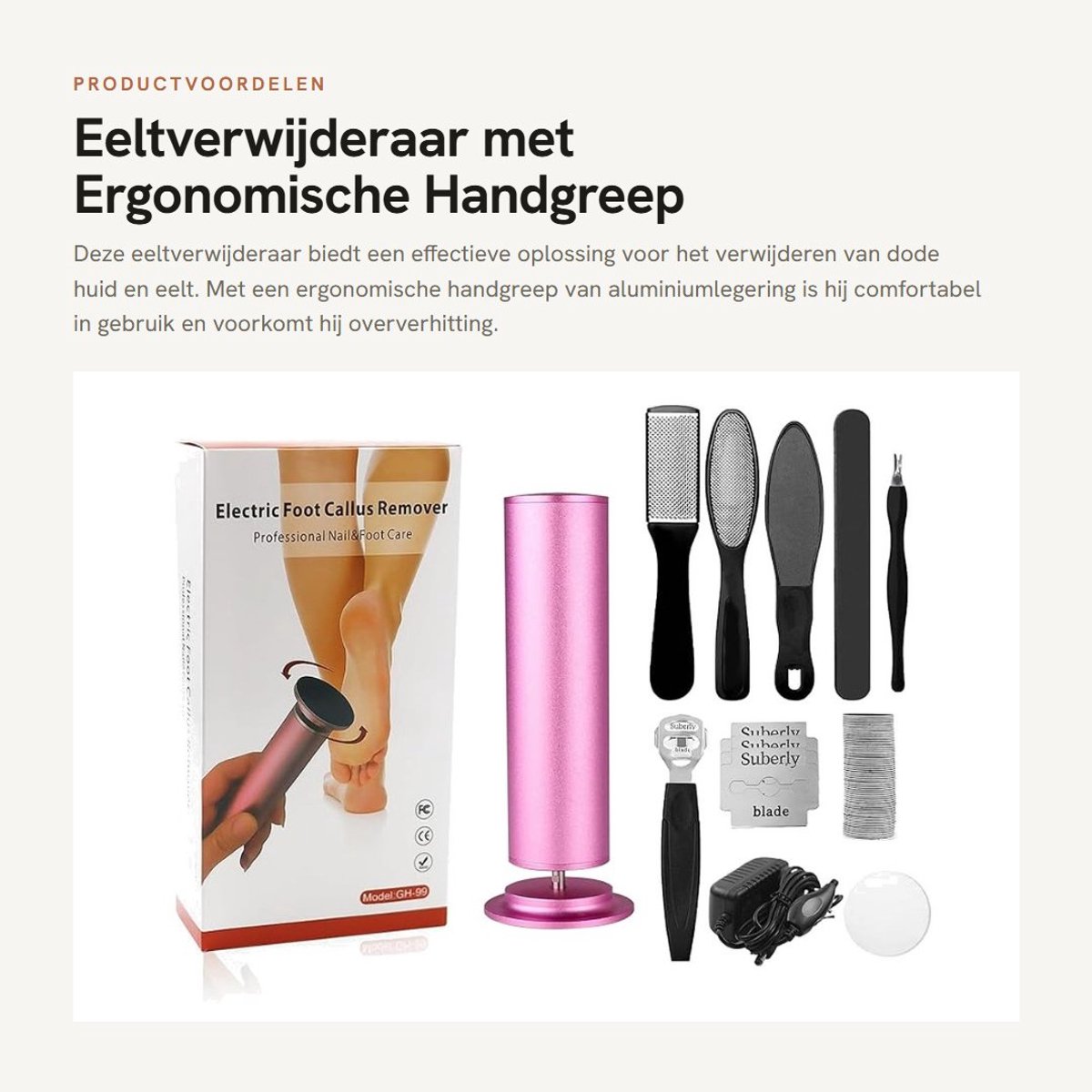 Dailygoods- Eeltverwijderaar elektrisch - Ergonomische handgreep - Antislip grip - Duurzame werking - Inclusief schuurpapierdoos - Roze 11,5 x 4,5 x 3,5 cm - Voetvijl