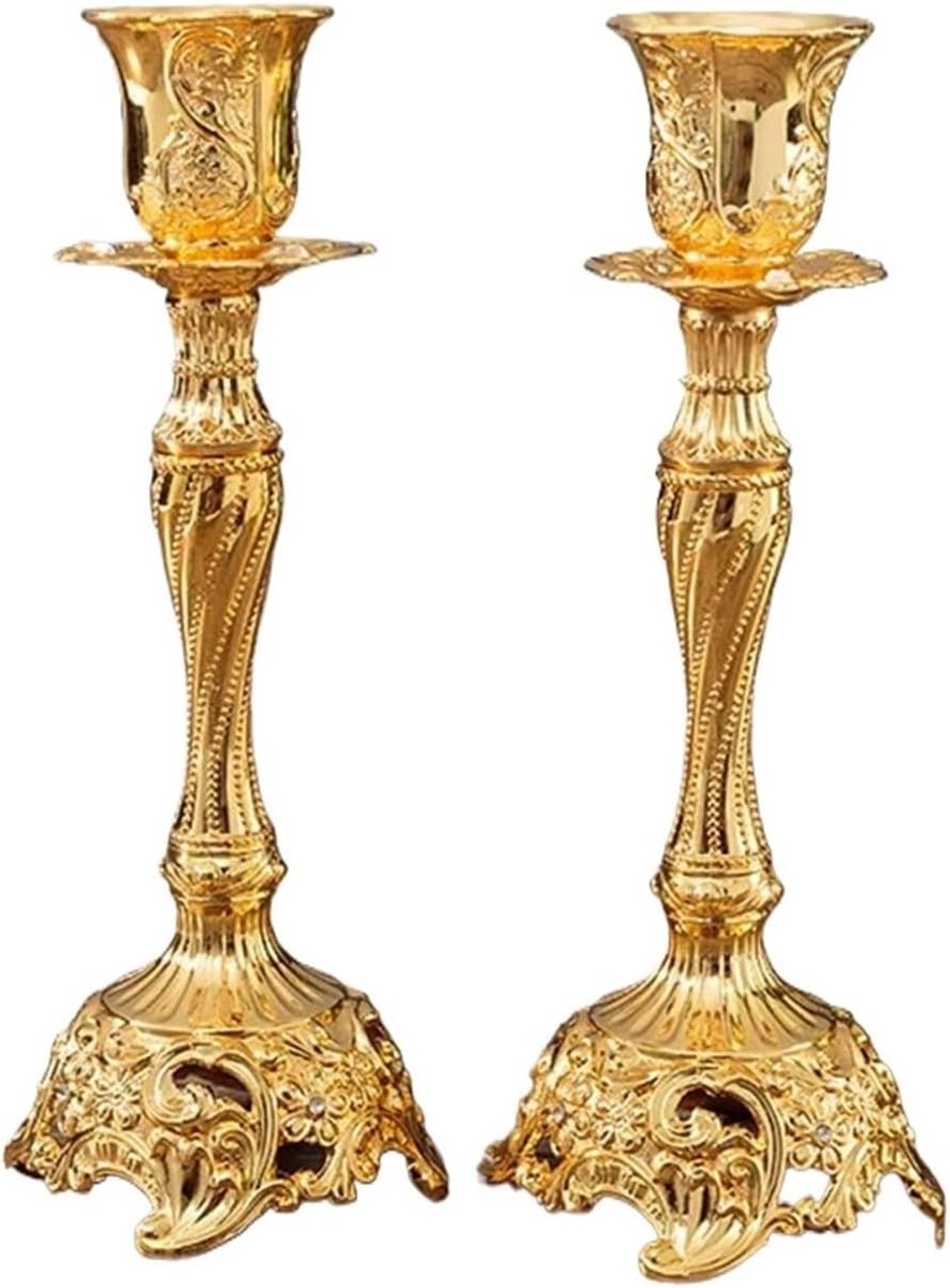 Kaarsenhouder set - Metalen kandelaars - Woondecoratie - Handgemaakt detail - Set van 2 - Goud