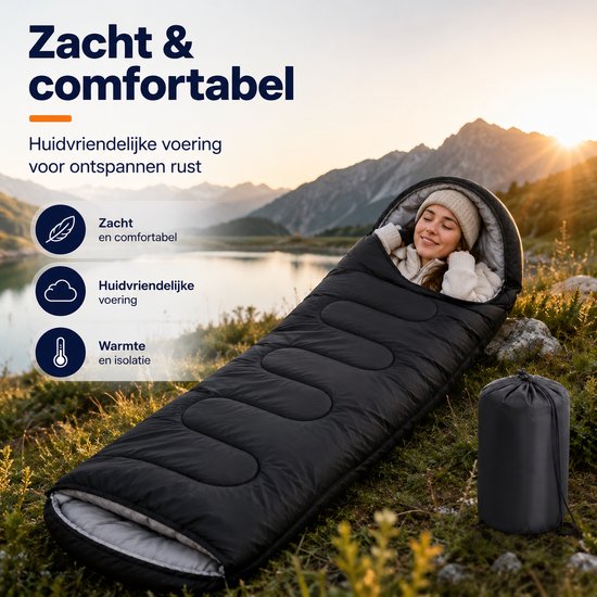 Gloovon® Slaapzak - Compacte Dekenslaapzak & Logeerslaapzak - Voor Kamperen, Reizen en Festivals - Ultralicht 0.7kg - Zwart van gloovon — afbeelding 3