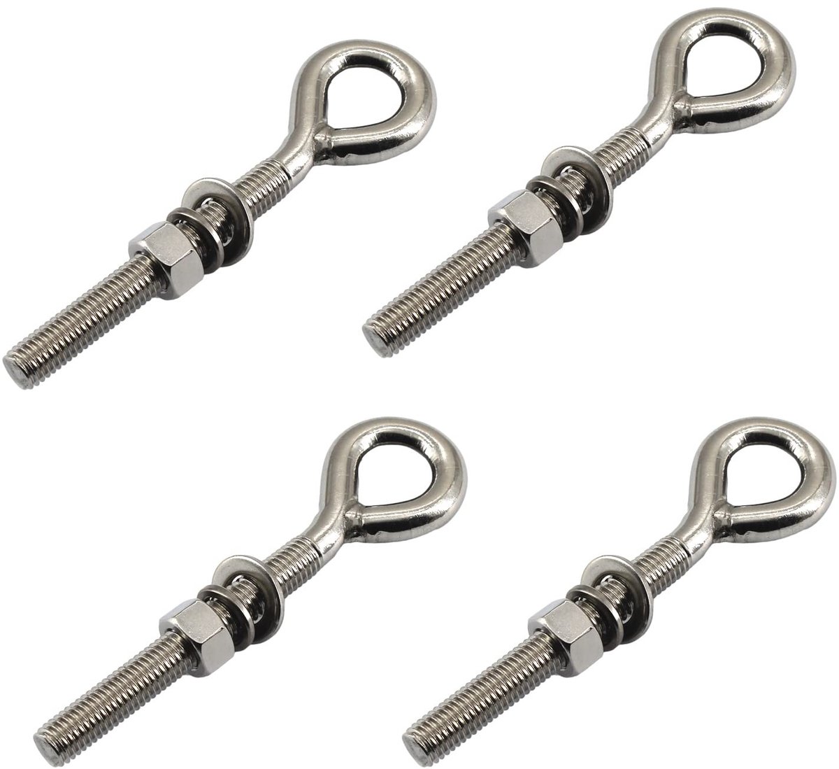 Dailygoods- Oogbout M10 4 Stuks - Roestvrij Staal 304 - Lange Schacht - Corrosiewerend - Geschikt voor Binnen/Buiten - Diepe Draad - Haakbout
