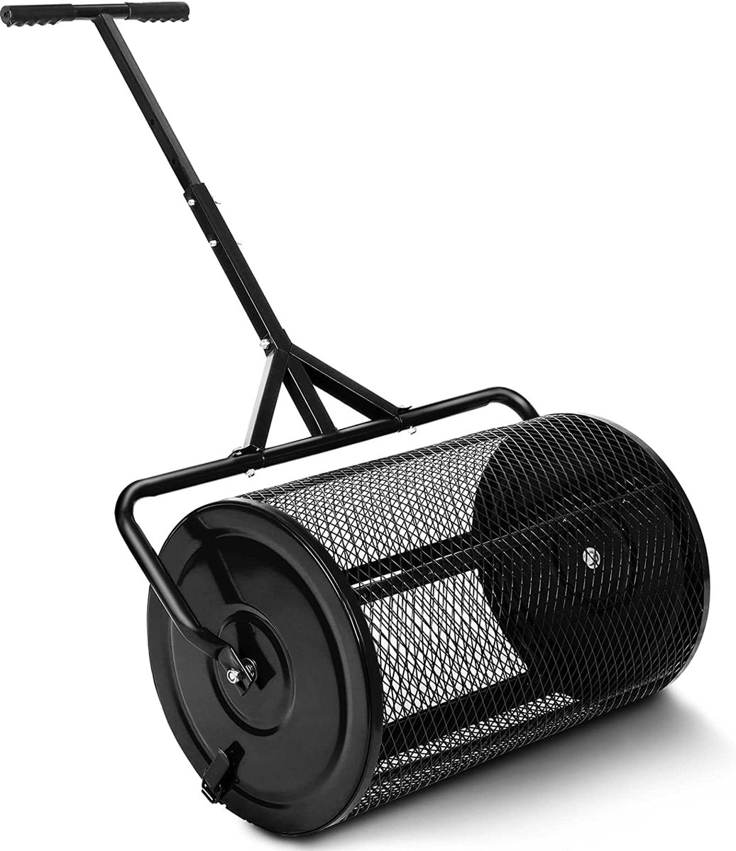 Compost Spreader - Meststrooier Tuin - Gazon Bemesten - Verstelbare Handgreep - 60 cm - Zilver