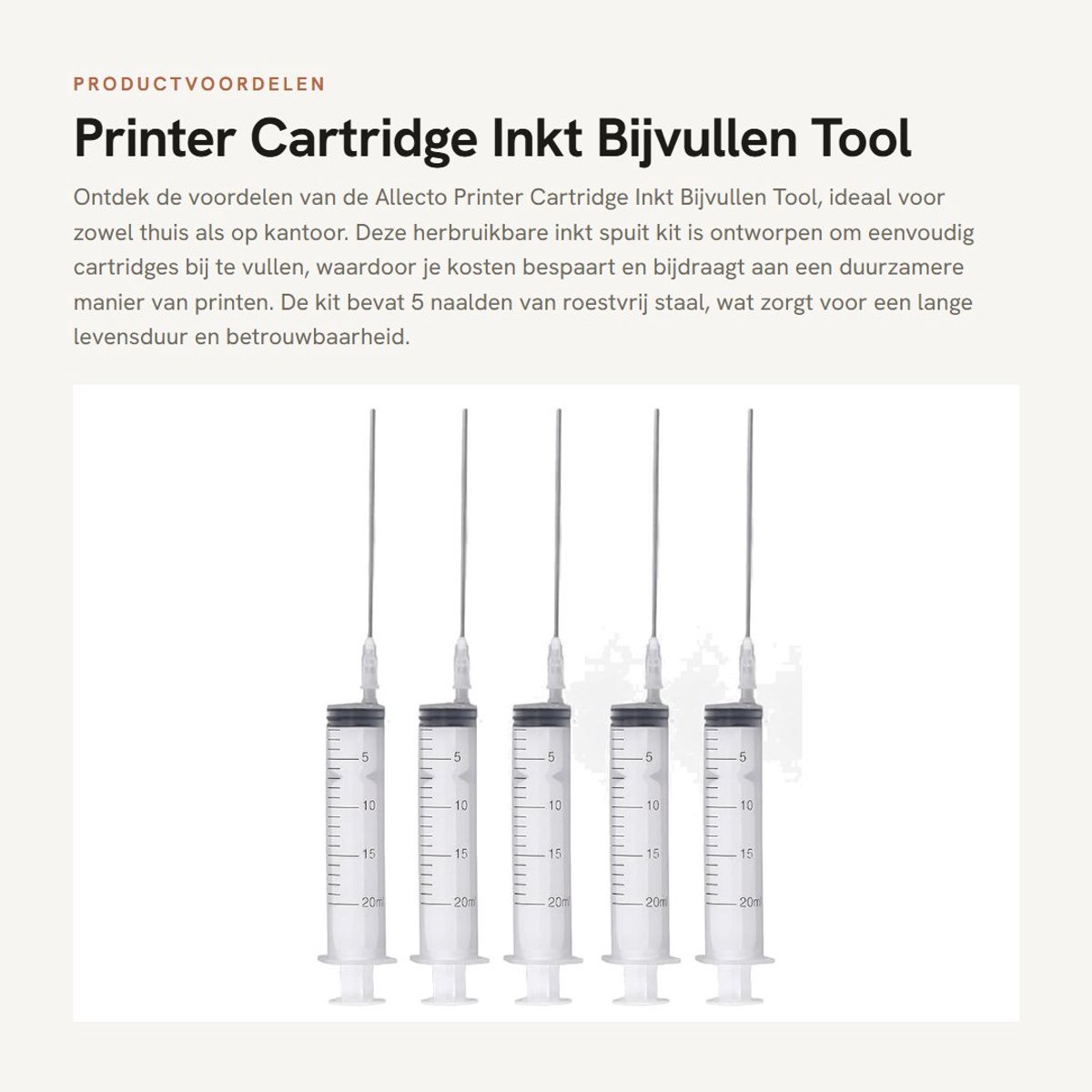 Dailygoods- Inkt Bijvullen Tool Herbruikbaar - Inkt Spuit Kit - 5 Naalden - PP Roestvrij Staal - Duurzaam - Voor Kantoor/Thuis Printen - Inktkit
