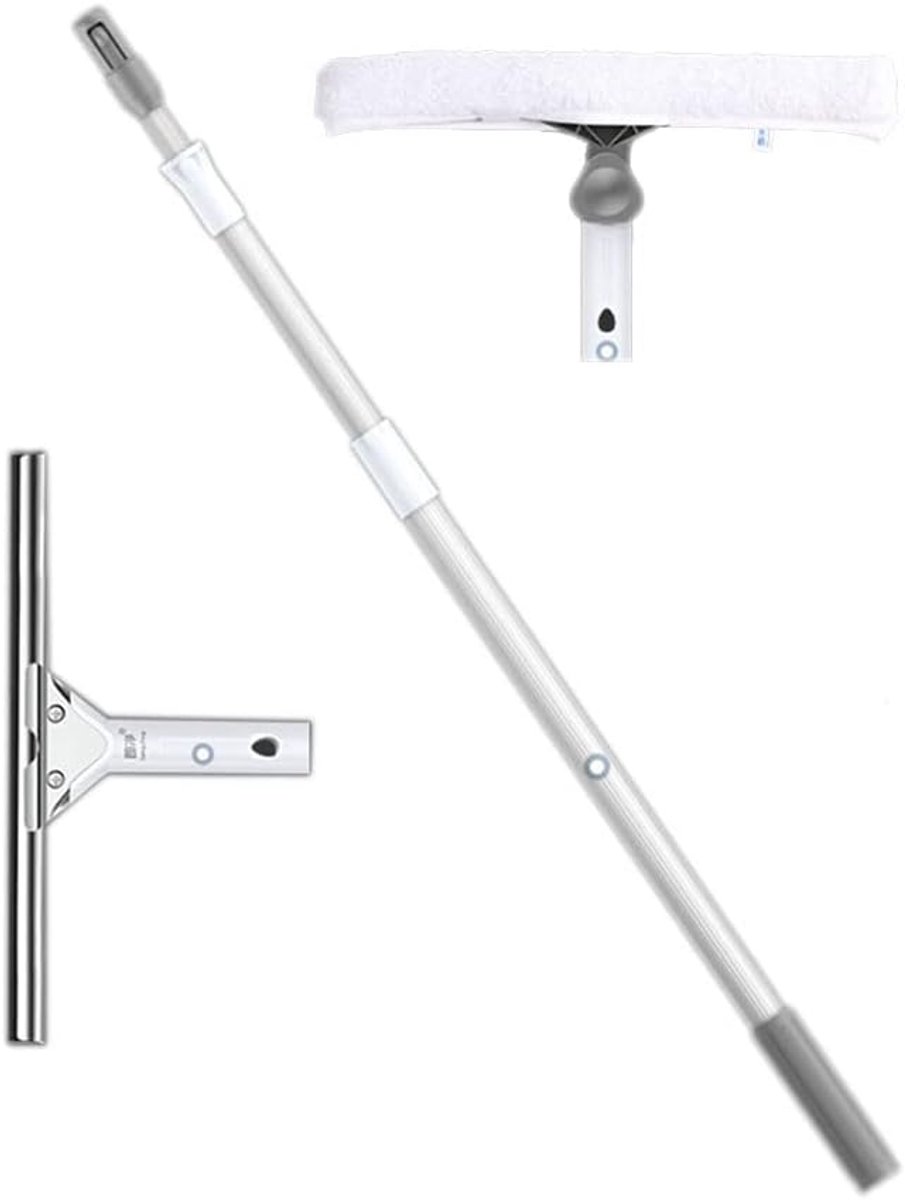Raamwisser Set - Schoonmaakstok - Ramen Zemen - Telescopisch Uitschuifbaar - 5 Meter Lengte - Zilver